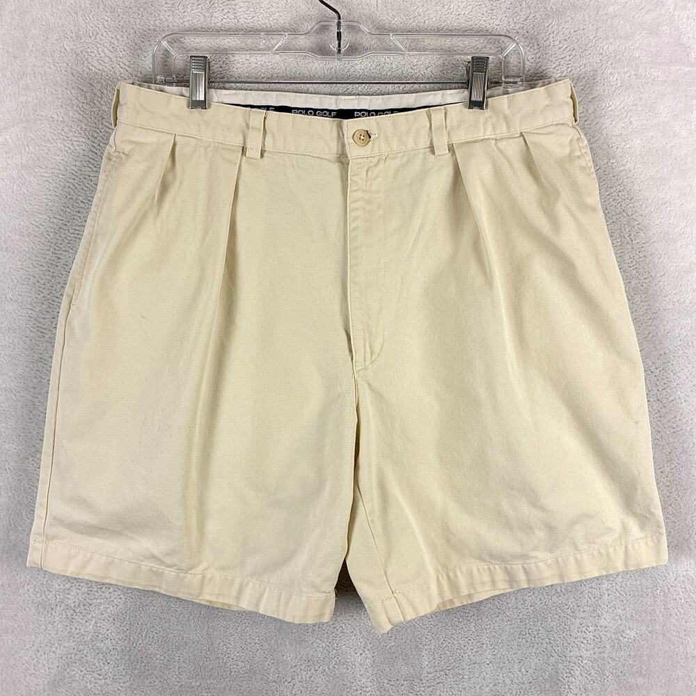 VTG Polo Golf Ralph Lauren Shorts Mens 36 (34) Ivory Pleated Classic Preppy 90s